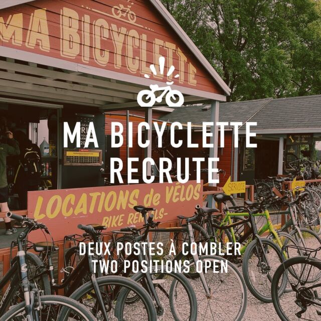 🚴‍♀️🚴‍♂️ Deux postes à combler chez Ma Bicyclette ! Nous sommes actuellement à la recherche d'un·e mécanicien·e de vélo méticuleux·se 🛠️ ainsi que d'un·e préposé·e au soutien à la clientèle dynamique 👋 Notre magasin de location a les meilleures vibes estivales. Si vous êtes un·e cycliste bilingue passionné·e qui aime travailler avec une clientèle variée dans un environnement extérieur amusant et achalandé, nous voulons vous connaître ! Lien dans la bio pour appliquer 🔗

Two positions open at Ma Bicyclette! We are currently hiring for a meticulous bicycle mechanic, as well as dynamic customer support staff. Our rental shop has the best summer vibes. If you are a passionate bilingual cyclist who loves working with a wide range of customers in a fun, busy outdoor environment, we want to know you! Link in bio to apply